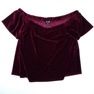 ✔Dee Elly Maroon Velvet Off-the-Shoulder Top Large